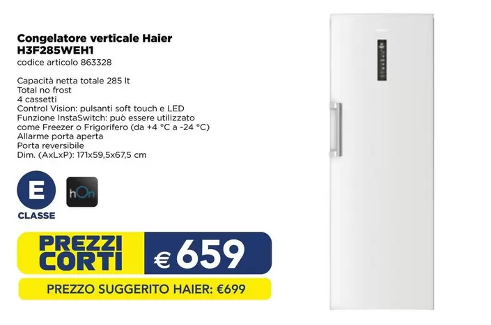 Offerta per Haier - Congelatore Verticale H3f285wheh11 a 659€ in Esselunga