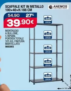 Offerta per Anemos - Scaffale Kit In Metallo 100x40xh.188 Cm a 39,9€ in Self