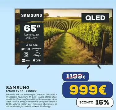 Offerta per Samsung - Smart Tv 4K-65Q60D a 999€ in Euronics