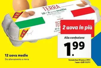 Offerta per 12 Uova Medie a 1,99€ in Lidl