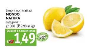 Offerta per Mondo natura - Limoni Non Trattati Categoria 1 a 1,49€ in Belmarket