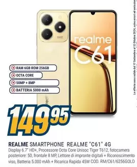 Offerta per Realme - Smartphone  "c61" 4g a 149,95€ in Sinergy