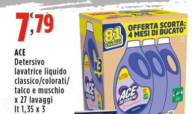 Offerta per Ace - Detersivo Lavatrice Liquido Classico a 7,79€ in Supermercati Rossotono Easy