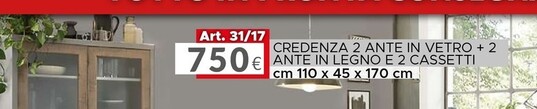 Offerta per Credenza 2 Ante In Vetro + 2 Ante In Legno E 2 Cassetti a 750€ in Dotolo Mobili