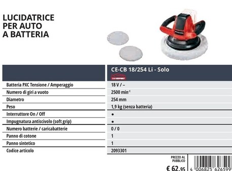 Offerta per Einhell CE-CB 18/254 Li - Solo Lucidatrice Per Auto 2500 Giri/min a 62,95€ in Einhell