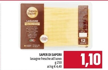 Offerta per Saper di sapori Lasagne Fresche All'uovo a 1,1€ in Emisfero